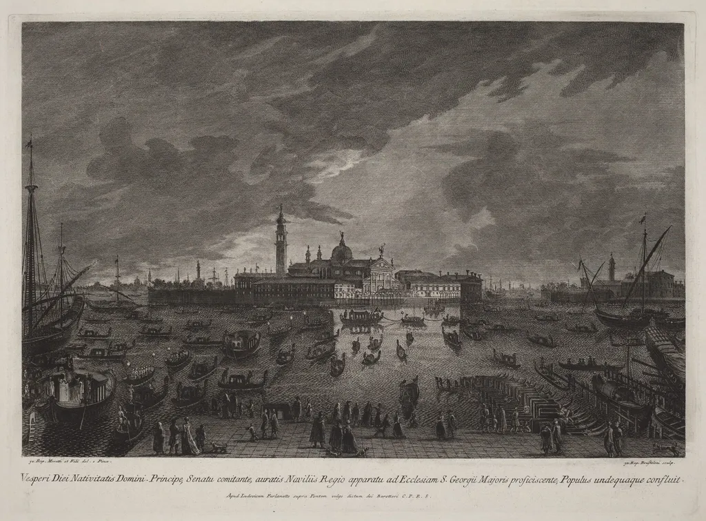 Christmas Eve Procession to San Giorgio Maggiore, by Giovanni Battista Brustolon, ink, 1779