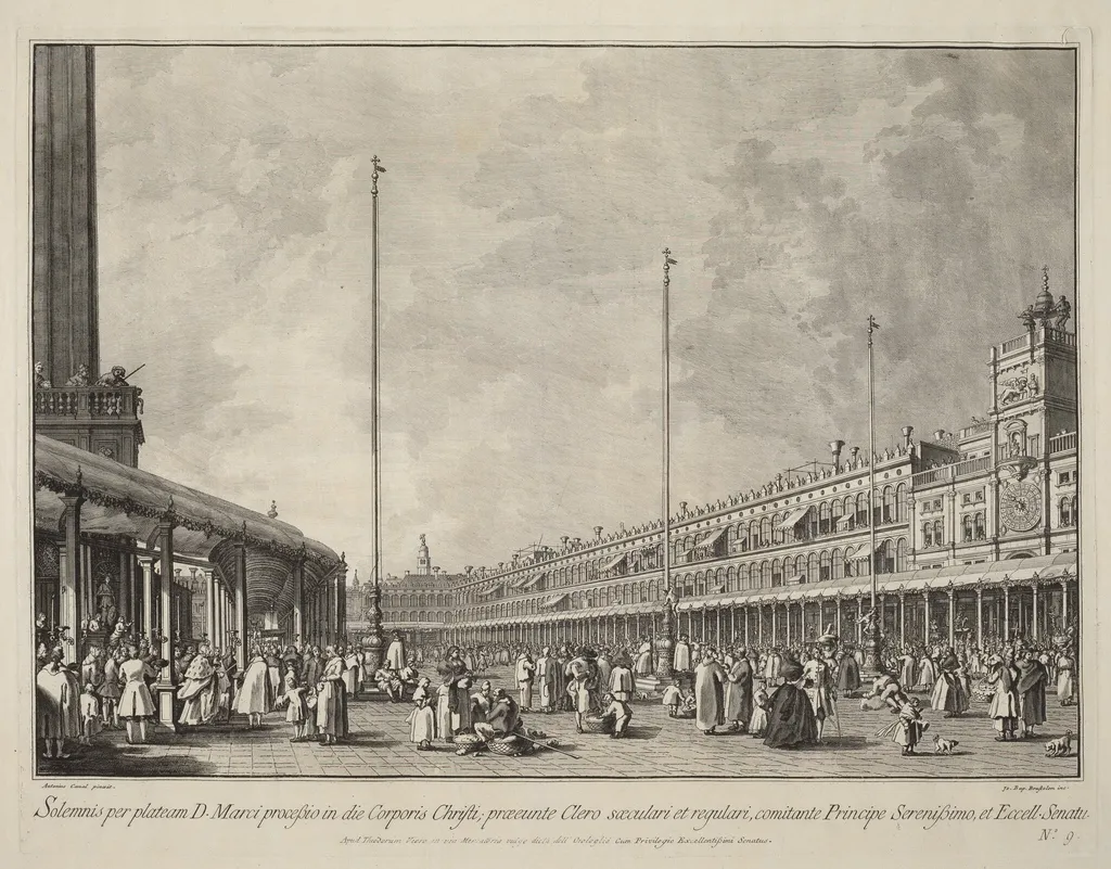 Procession on Corpus Christi Day in the Piazza San Marco, by Giovanni Battista Brustolon, ink, 1764