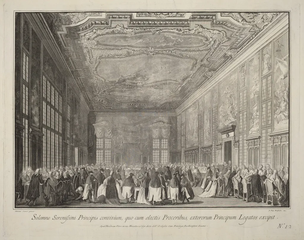 The Doge Entertains Foreign Ambassadors at a Banquet, by Giovanni Battista Brustolon, ink, 1764