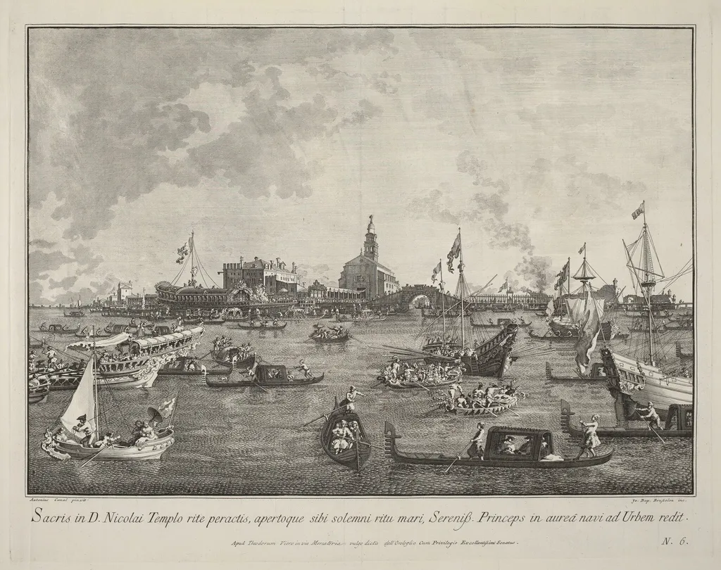The Doge in the Bucintoro Leaving San Nicolò di Lido, by Giovanni Battista Brustolon, ink, 1764
