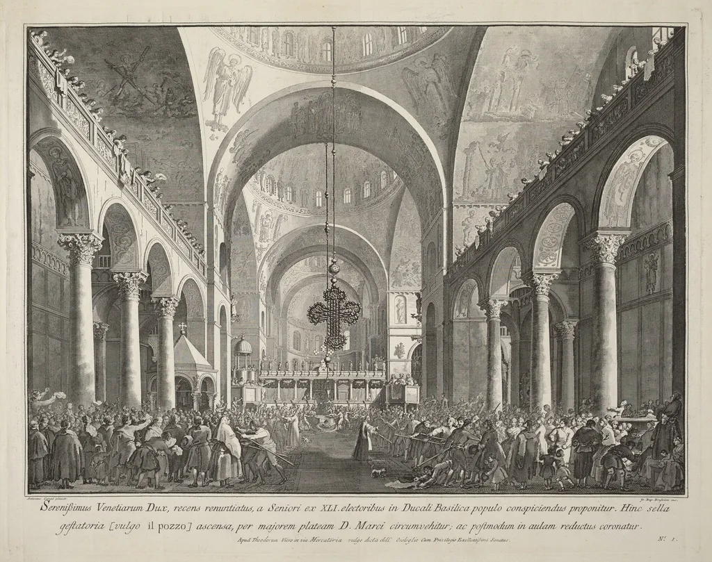 The Newly Elected Doge Presented to the People in San Marco, by Giovanni Battista Brustolon, ink, 1764