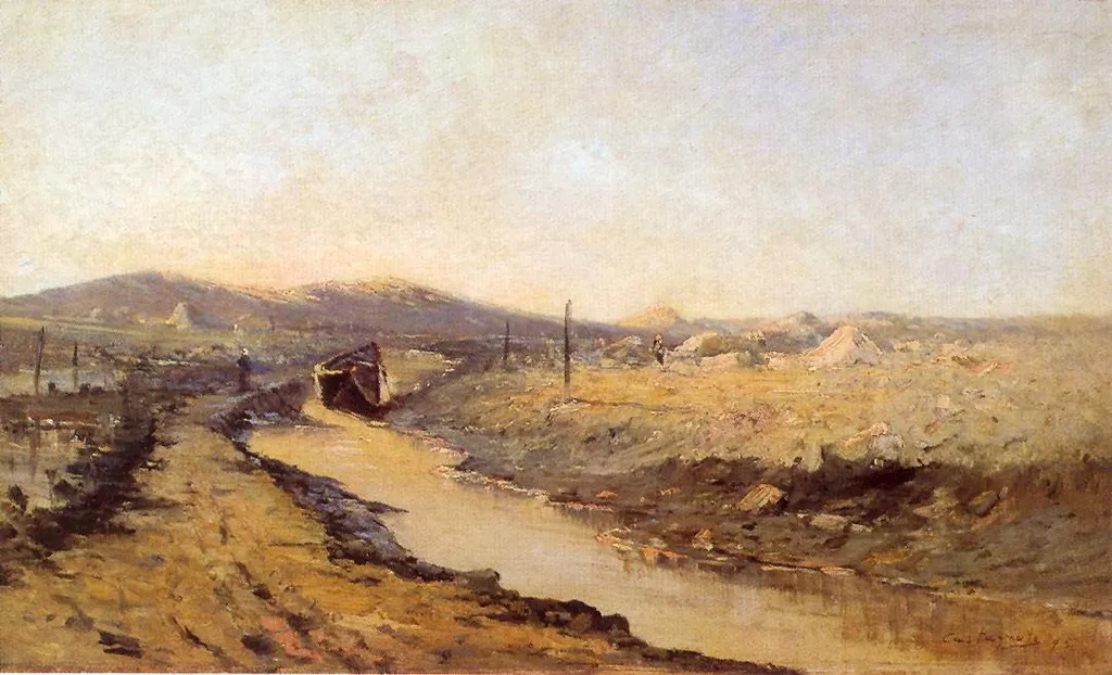 Paisagem com rio e barco ao seco em São Paulo (Ponte Grande), by Giovanni Battista Castagneto, oil, 1898