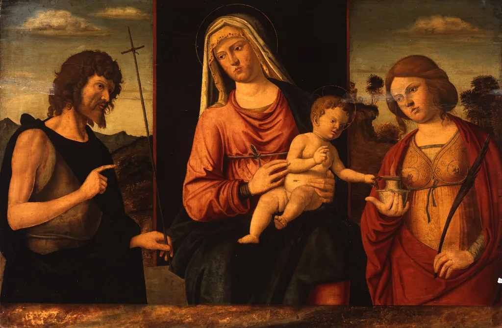 The Virgin and Child with John the Baptist and St. Lucia, by Giovanni Battista Cima da Conegliano, paint, 1498