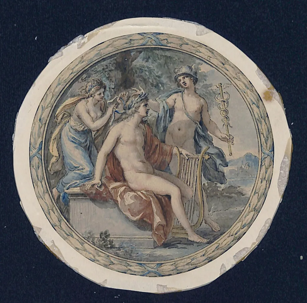 Apollo with his lyre, with Mercury and a muse, by Giovanni Battista Cipriani, watercolor, 1750