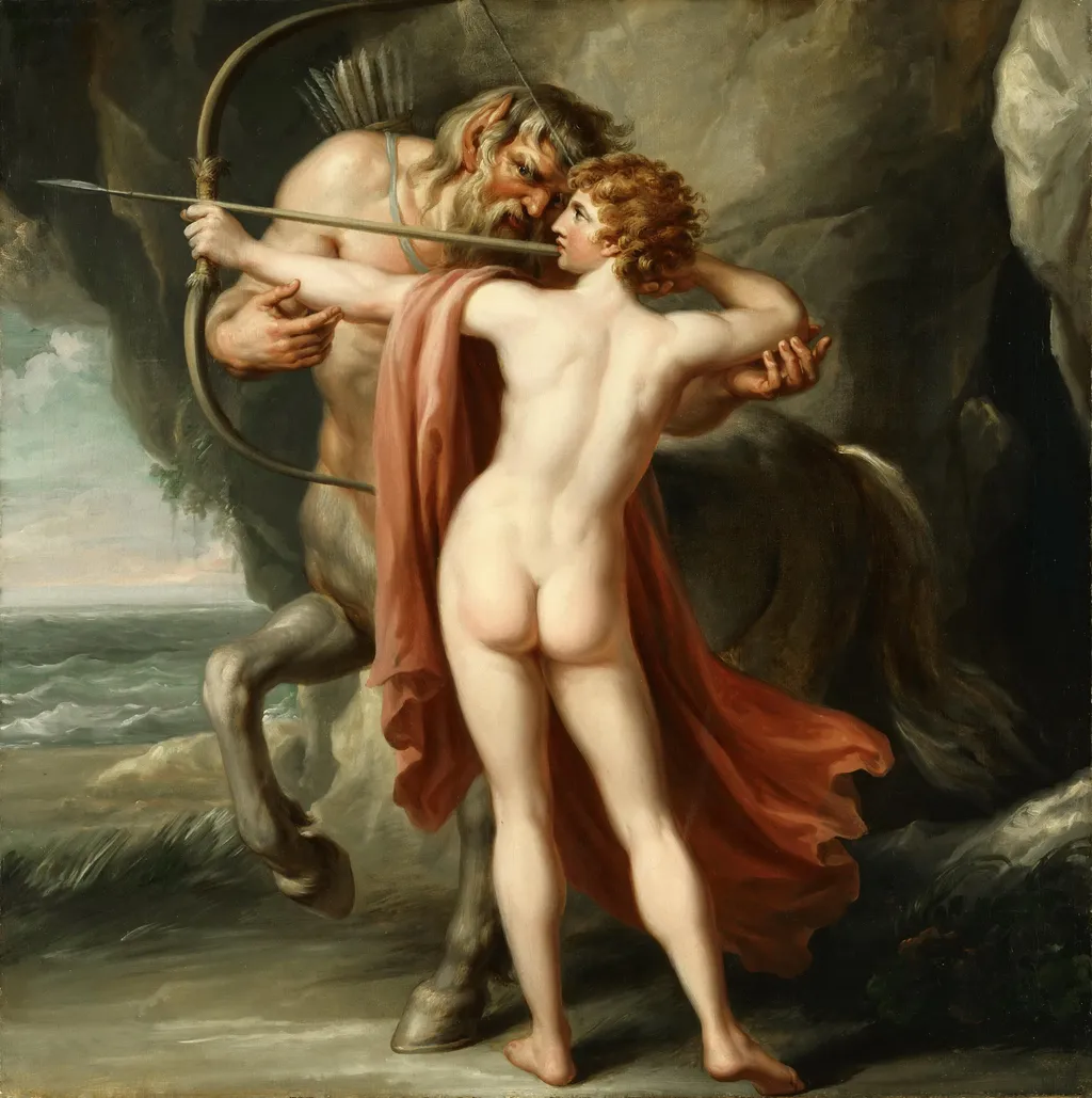 Chiron Instructing Achilles in the Bow, by Giovanni Battista Cipriani, oil