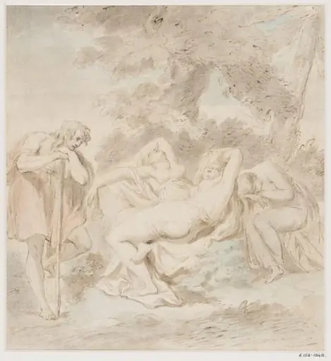 Cymon, Iphigeneia and two female attendants in a landscape., by Giovanni Battista Cipriani