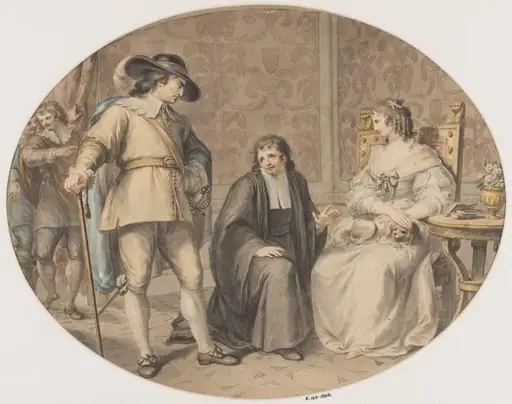 Oliver Cromwell discovering his chaplain, Jeremiah White, on his knees before his youngest daughter, Frances., by Giovanni Battista Cipriani