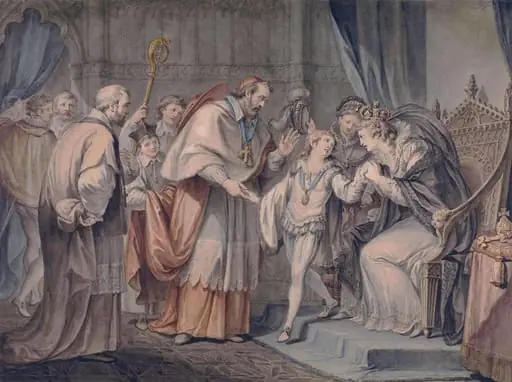 Richard, Duke of York, taking leave of his mother, Elizabeth Woodville, in the Sanctuary, Westminster
