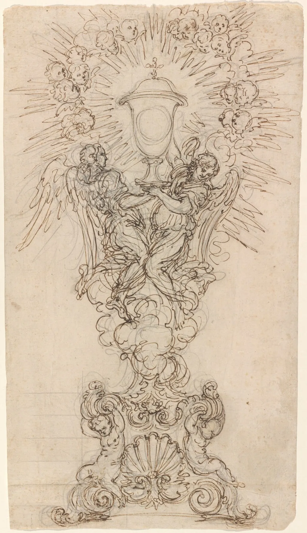 A Monstrance with Two Angels Supporting a Chalice, by Giovanni Battista Foggini, chalk, 1688