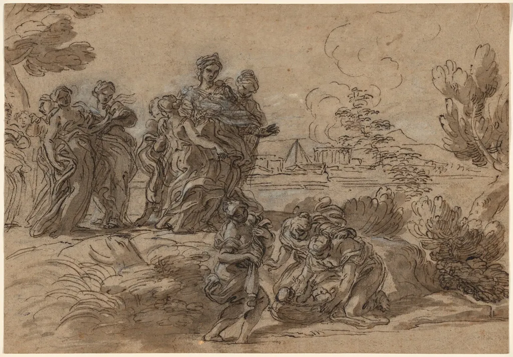 The Finding of Moses, by Giovanni Battista Gaulli, gouache, 1688