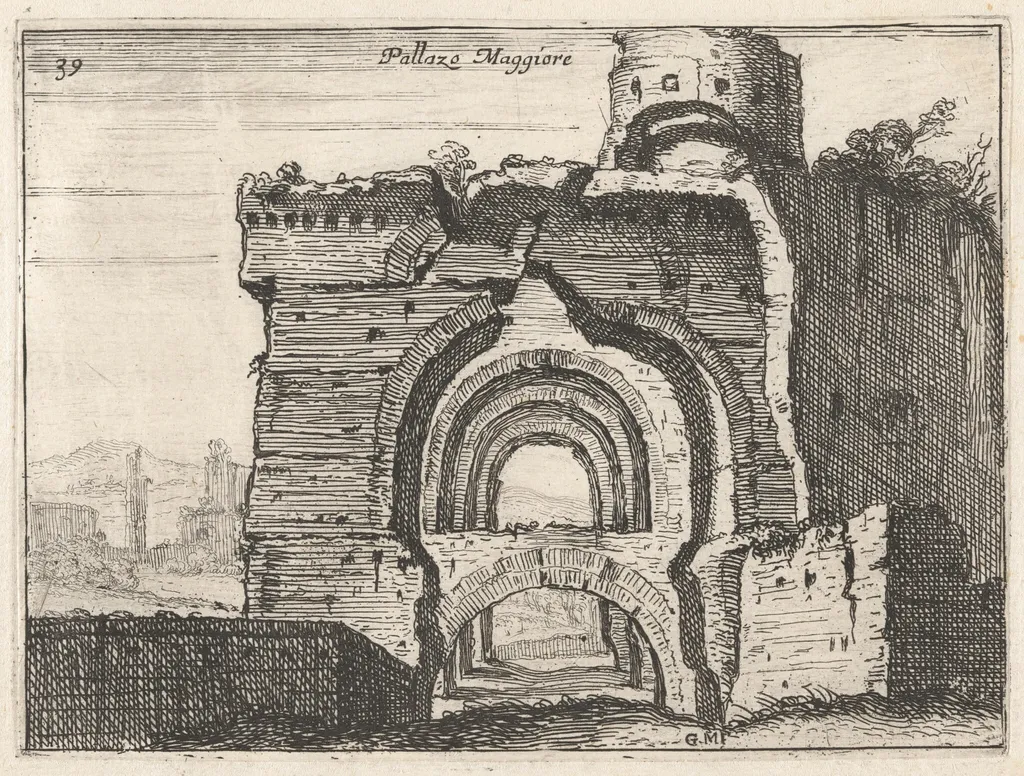 Palazzo Maggiore (Imperial Palace on the Palatine), by Giovanni Battista Mercati, ink, 1629
