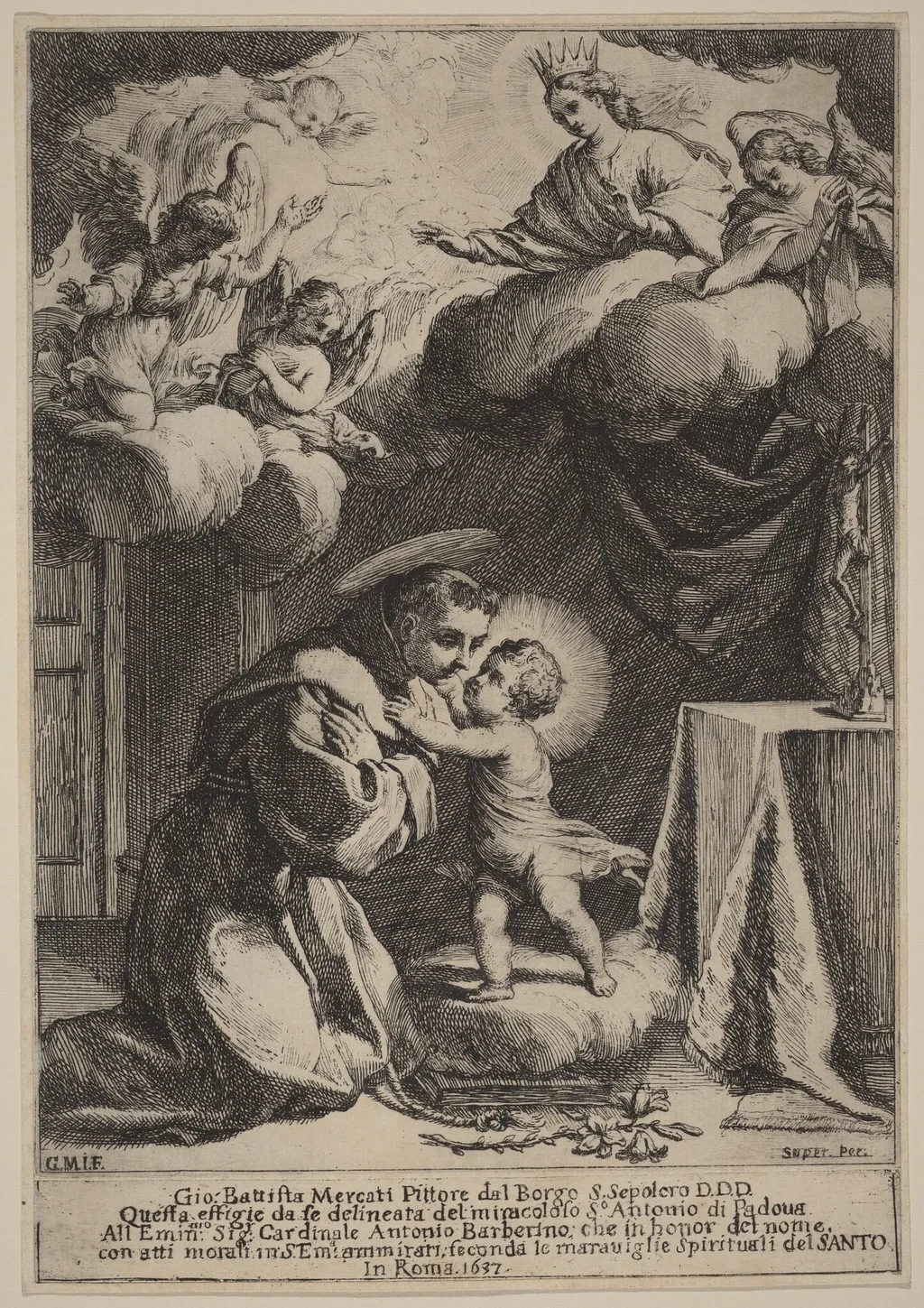 Saint Anthony of Padua, by Giovanni Battista Mercati, ink, 1640