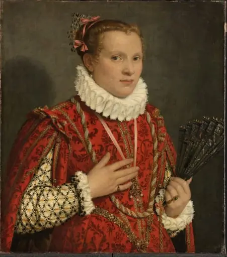 Portrait of a young woman holding a fan, by Giovanni Battista Moroni