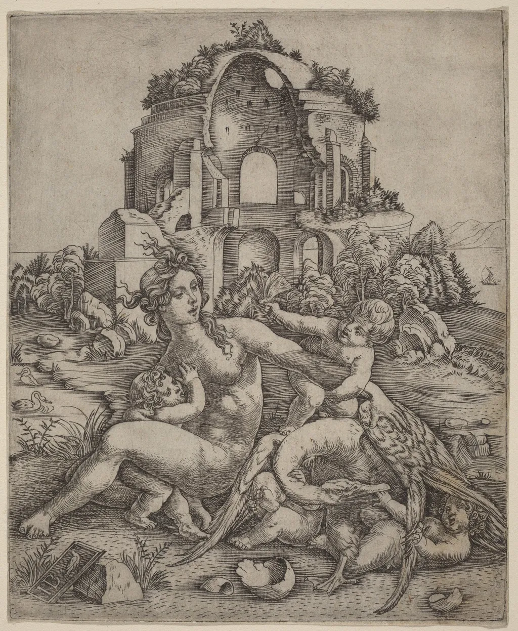 Leda and the Swan, by Giovanni Battista Palumba, ink, 1510