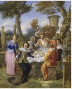 Party Feasting in a Garden, by Giovanni Battista Passeri, oil, 1650