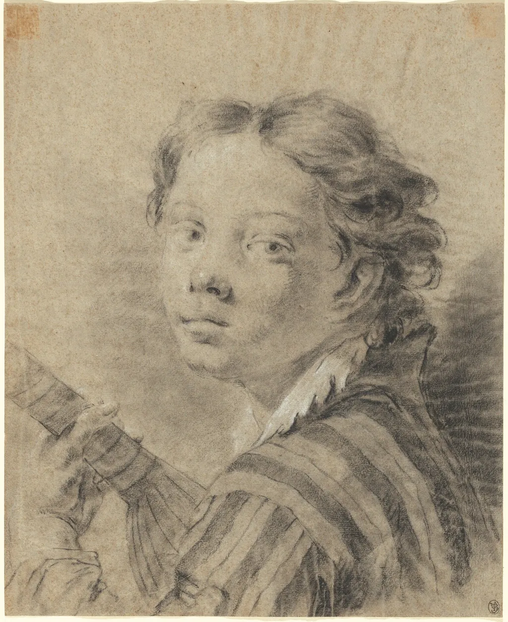 A Boy with a Lute, by Giovanni Battista Piazzetta, chalk, 1740