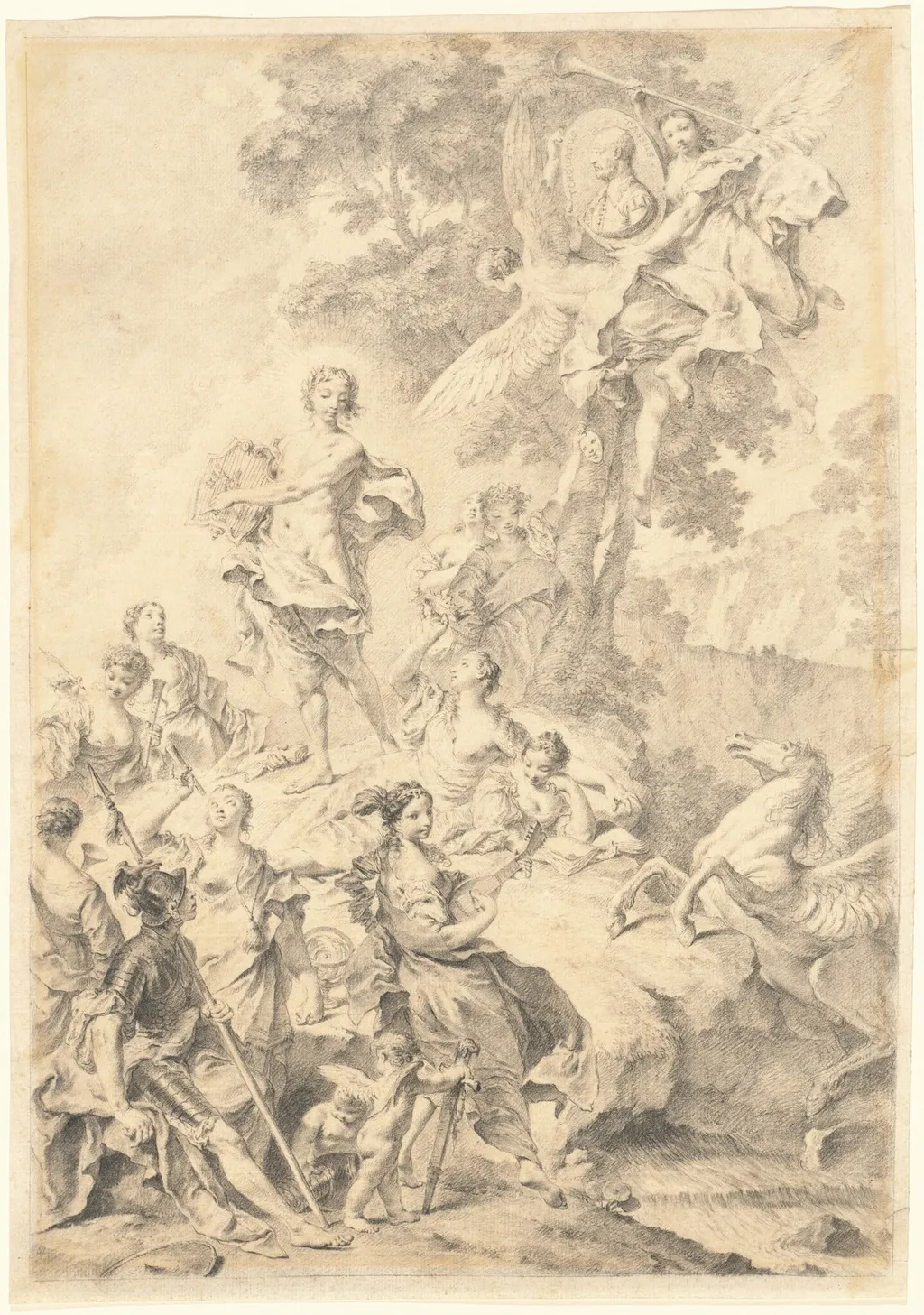 Apollo, the Muses, and Mars: In Praise of Tasso, by Giovanni Battista Piazzetta, chalk, 1742