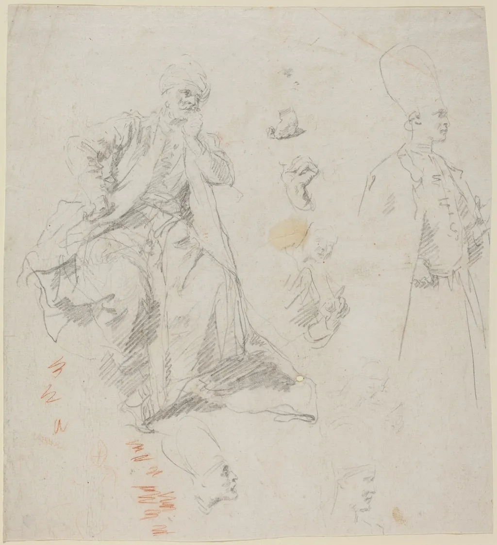 Caliph Aladin and His Counselors, by Giovanni Battista Piazzetta, chalk, 1734