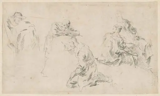 Figures Deciphering an Inscription, with Two Women Seated [Study for Oeuvres de Bossuet, IV], by Giovanni Battista Piazzetta