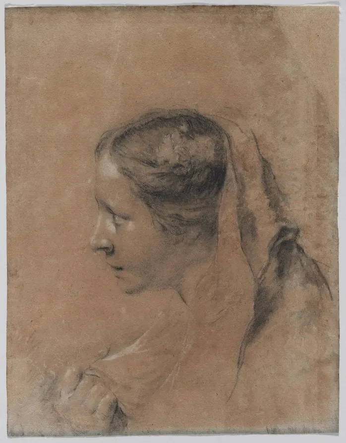 Head of a Woman in Profile with a Scarf, by Giovanni Battista Piazzetta, 1726