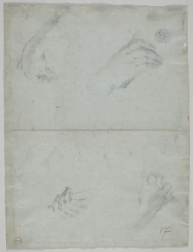 Studies of Hands Playing Instruments (verso), by Giovanni Battista Piazzetta