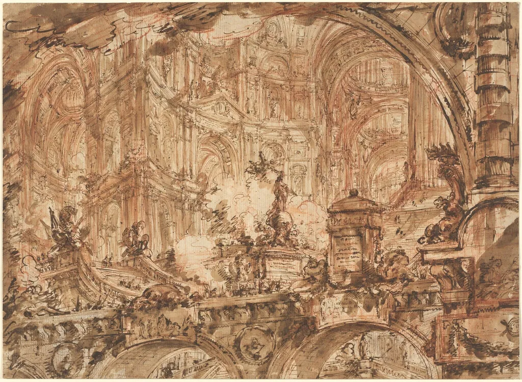 A Magnificent Palatial Interior, by Giovanni Battista Piranesi, ink, 1750