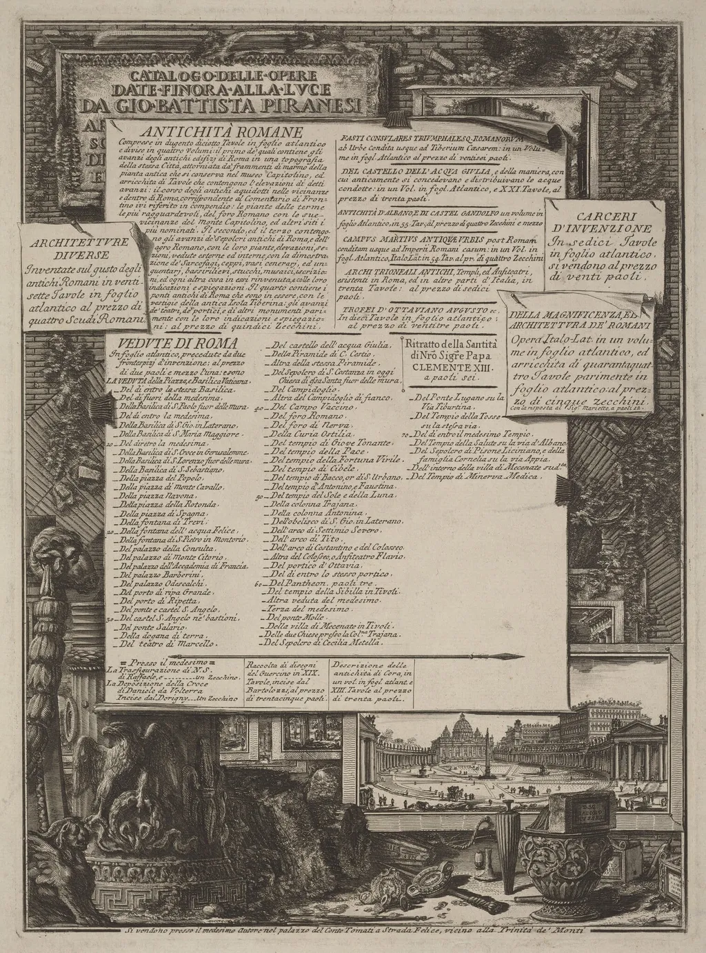Catalogo delle Opere, by Giovanni Battista Piranesi, ink, 1749
