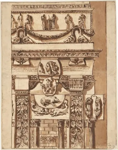 Fantasy of a Façade with Bizarre Ornaments, by Giovanni Battista Piranesi
