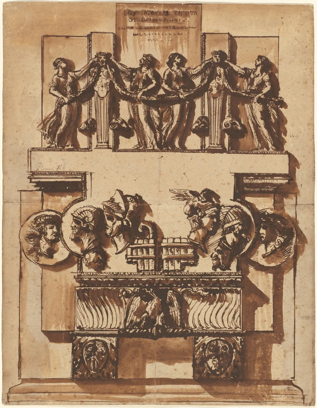 Fantasy of a Magnificent Wall Monument, by Giovanni Battista Piranesi, chalk, 1765