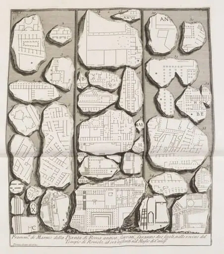 Fragments of the Marble Plan of ancient Rome (from the Severan Marble Plan), by Giovanni Battista Piranesi