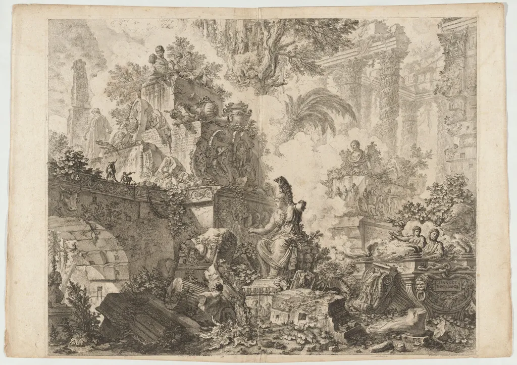 Frontispiece, with Statue of Minerva, by Giovanni Battista Piranesi, ink, 1748