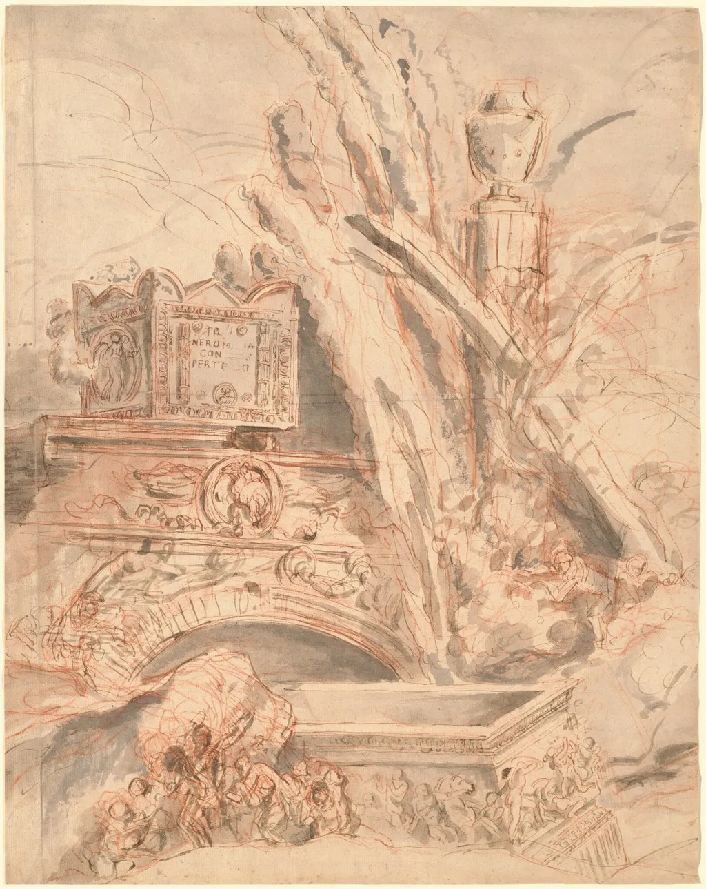 Grottesco with the Tomb of Nero, by Giovanni Battista Piranesi, ink, 1747