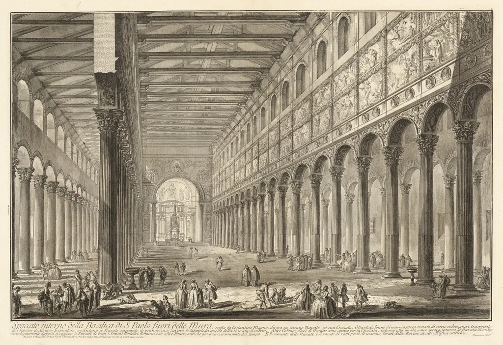 Spaccato interno della Basilica di S. Paolo fuori delle Mura, by Giovanni Battista Piranesi, ink, 1748