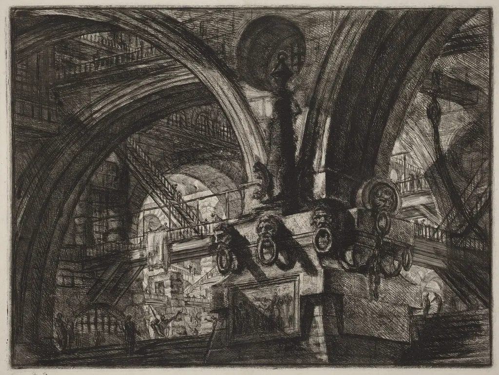 The Pier with a Lamp, by Giovanni Battista Piranesi, ink