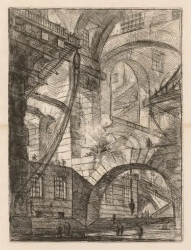 The Prisons: A Perspective of Arches with a Smoking Fire, by Giovanni Battista Piranesi