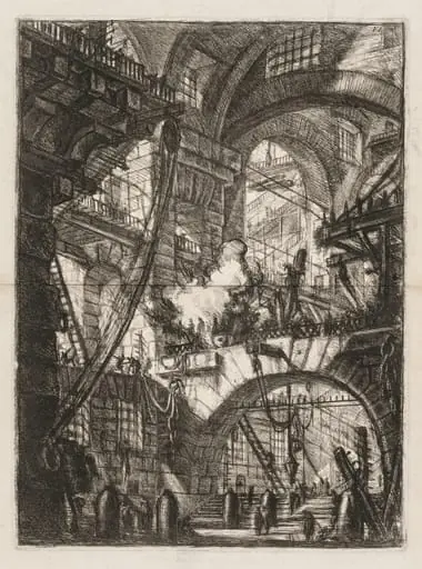 The Prisons: A Perspective of Arches with a Smoking Fire in the Center, by Giovanni Battista Piranesi