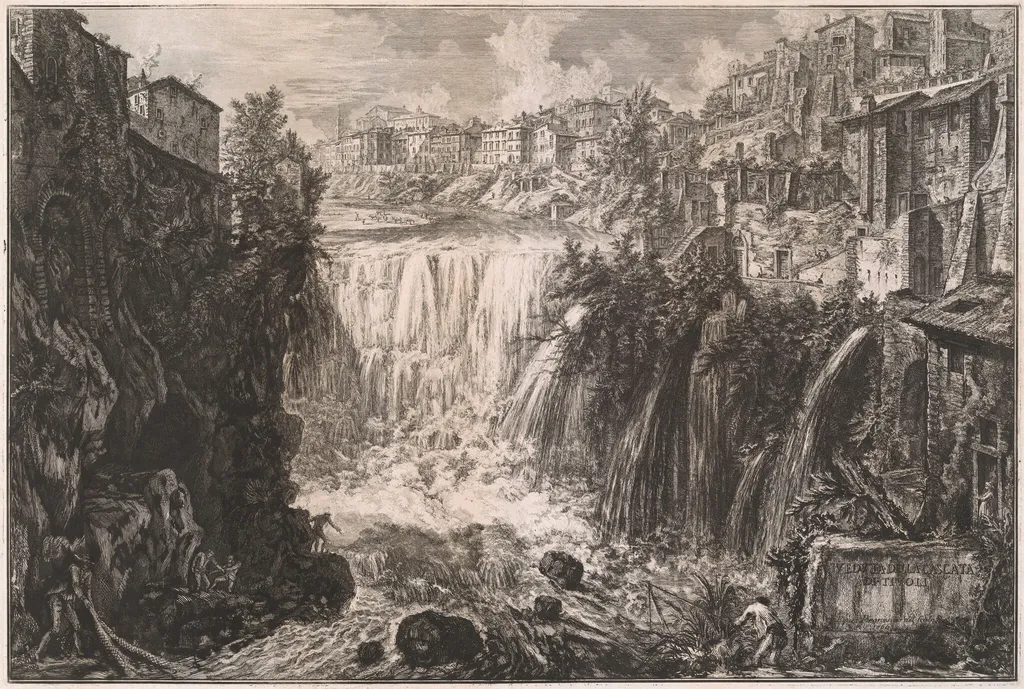Veduta della Cascata di Tivoli, by Giovanni Battista Piranesi, ink, 1766