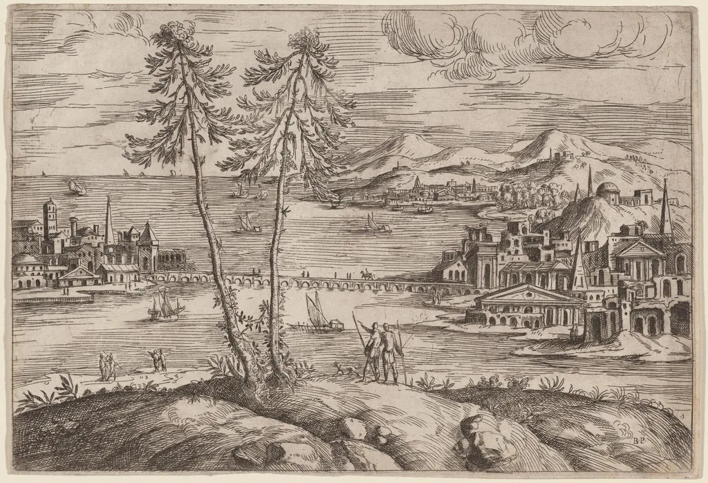 Landscape with Two Trees, by Giovanni Battista Pittoni, ink, 1558