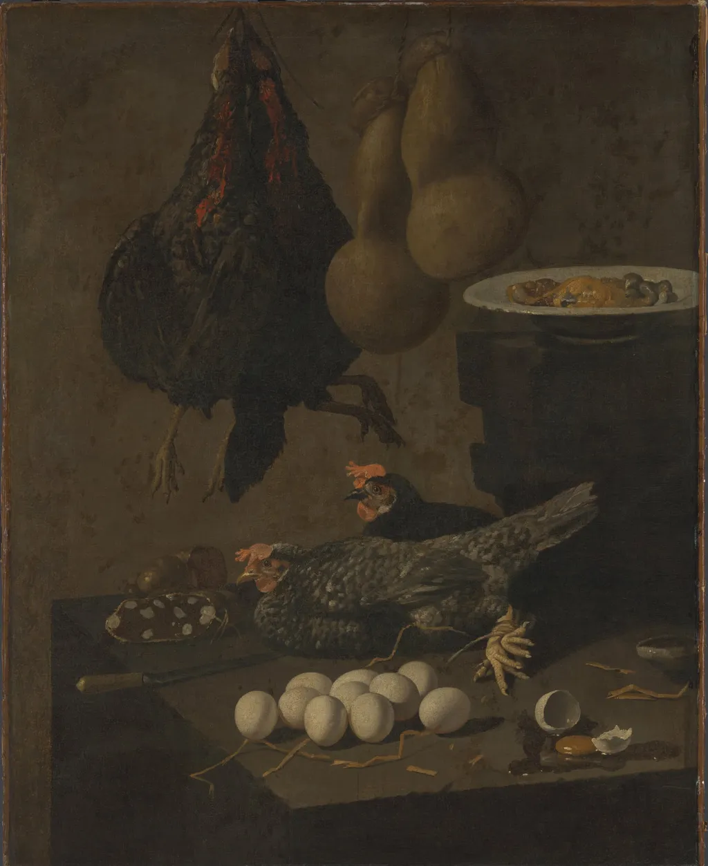 Still Life with Chickens and Eggs, by Giovanni Battista Recco, unspecified, 1650