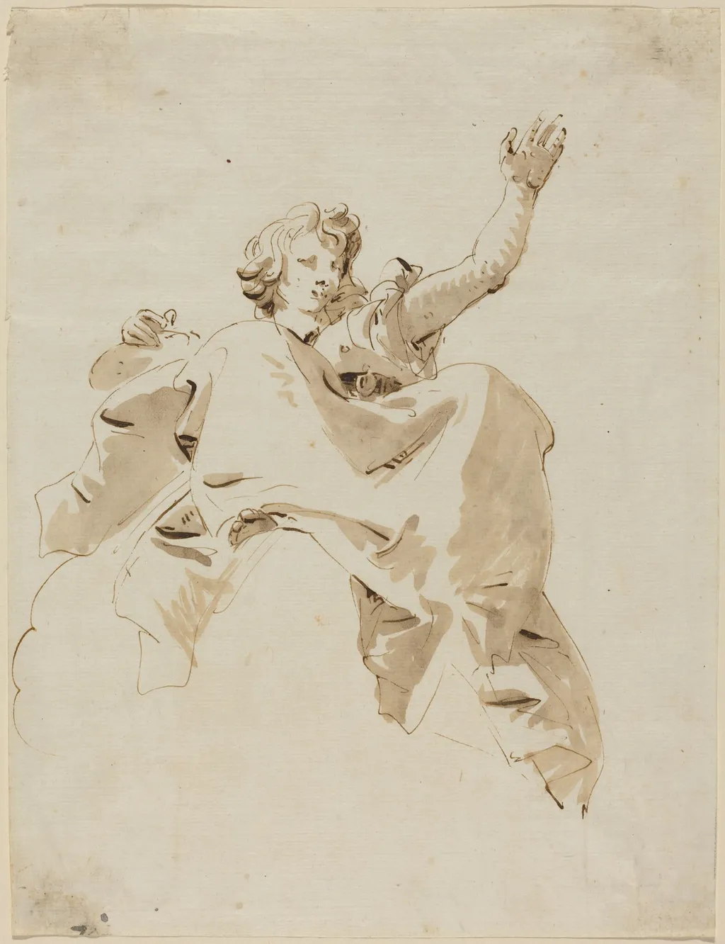 A Woman Seated on a Cloud, Seen from Below, by Giovanni Battista Tiepolo, ink, 1754