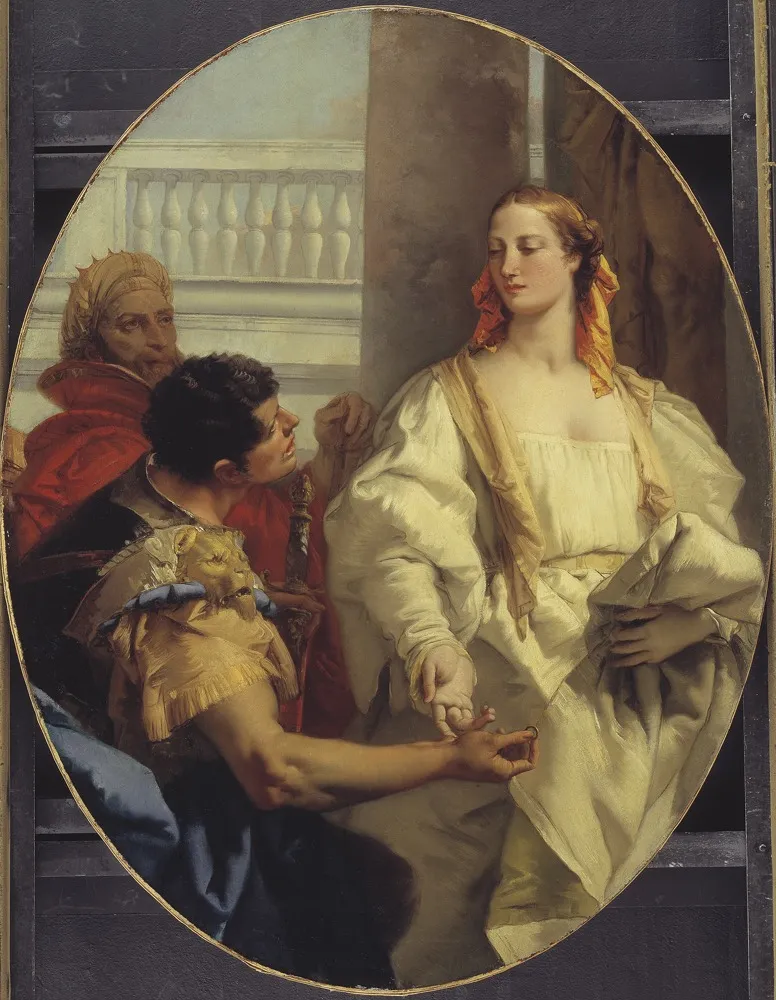 Latinus Offering his Daughter Lavinia to Aeneas in Matrimony, by Giovanni Battista Tiepolo, oil, 1753