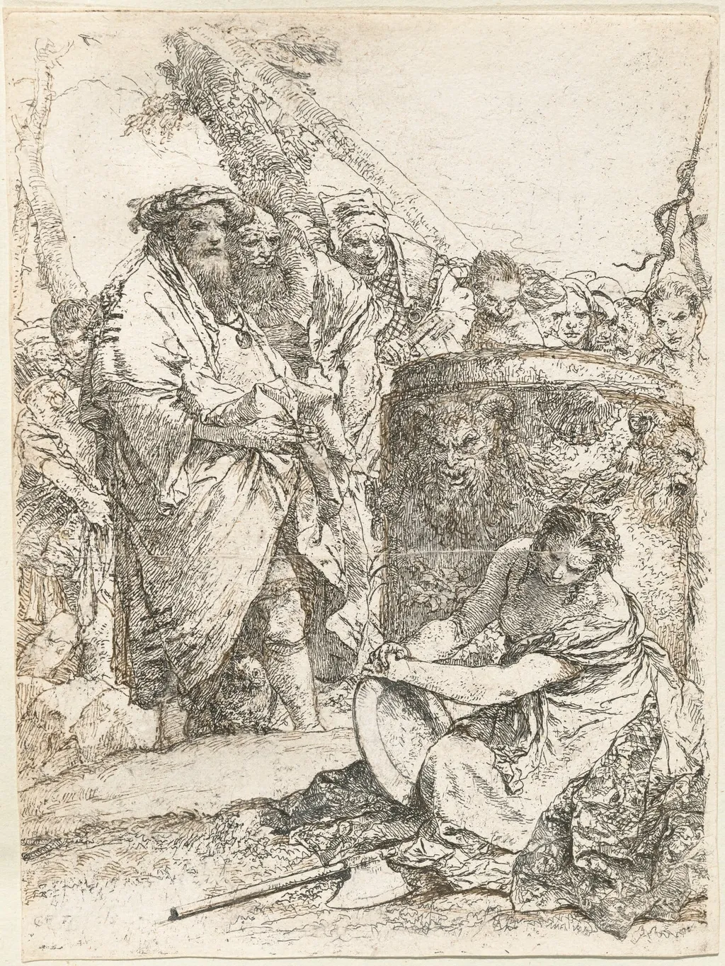 Magician and Other Figures before a Burning Altar with Skull and Bones, by Giovanni Battista Tiepolo, ink, 1733
