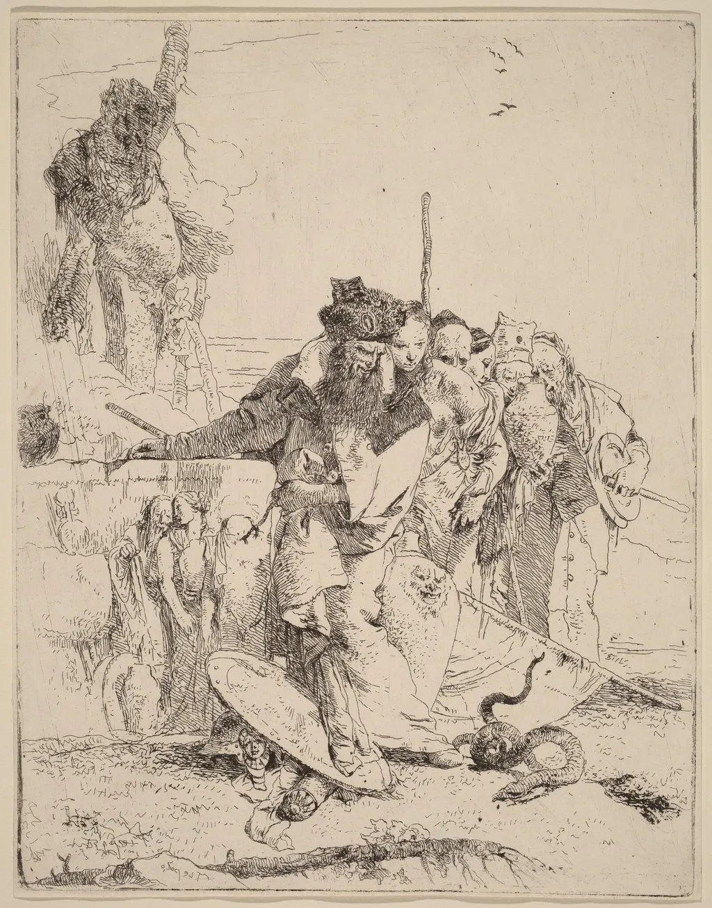 Magician and Others Regarding a Serpent, by Giovanni Battista Tiepolo, ink, 1733