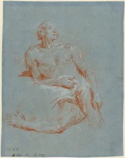 Male Nude Leaning on His Elbow (verso), by Giovanni Battista Tiepolo