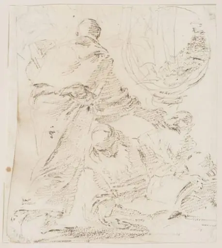 Recto: Three monks; verso: Slight sketch of a woman reclining, above: The lower portion of another figure, by Giovanni Battista Tiepolo