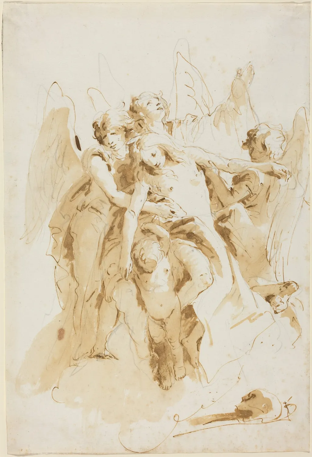 Saint Mary Magdalene Lifted by Angels, by Giovanni Battista Tiepolo, chalk, 1740