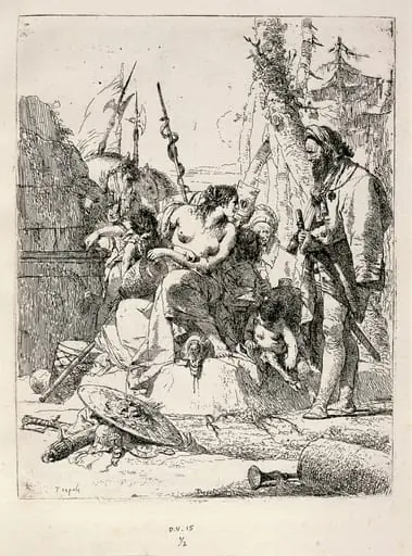 Seated Woman and Standing Man Surrounded by Other Figures and Paraphernalia, by Giovanni Battista Tiepolo