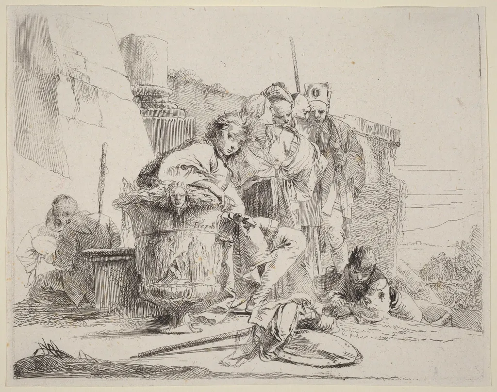 Seated Youth Leaning Against an Urn, by Giovanni Battista Tiepolo, ink