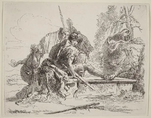 Soldier Seated on a Tomb with Surrounding Figures, by Giovanni Battista Tiepolo