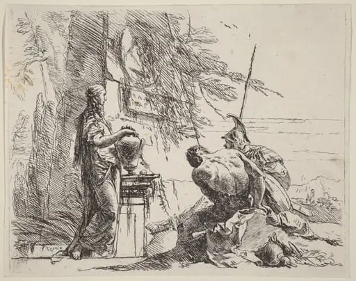 Standing Woman and Seated Men before an Obelisk, by Giovanni Battista Tiepolo